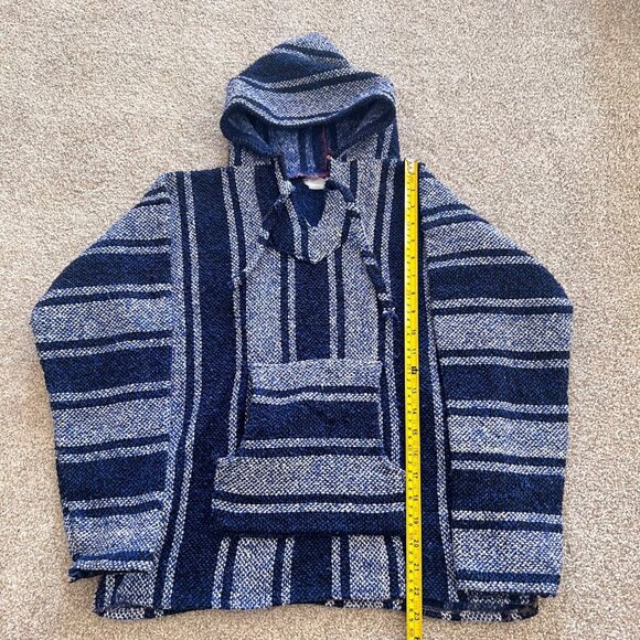 Artesanias Cuamatzi Sweater Blue Hoodie Rug Hippie Poncho - Picture 3 of 5